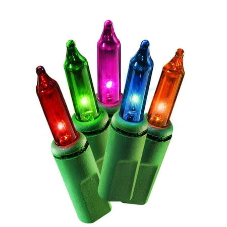 100-Count Multicolor Incandescent Mini Christmas Lights, with Green Wire, 21', Holiday Time