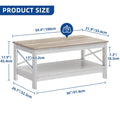 Moasis Farmhouse Coffee Table with Storage 2 - Tier Center Table for Living Room Grey Wash Top+White