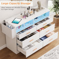 White Dresser for Bedroom, 6 Drawers Dresserwith LED Lights and Charging Station, 47" Wide Bedroom Dresser Chest of Drawers Storage Organizer TV Stand for up to 55" TV for Living Room