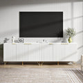 Fluted TV Stand for 100 in TV, Modern TV Stand Console, White Entertainment Center with Storage Cabinets, Adjustable Shelves & Gold Handles, Wood Media Cabinet for Living Room