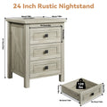 IDEALSOUL Nightstand, Bedside Table with Charging Station, Farmhouse 3 Drawer Nightstand Rustic Night Stand End Tables for Bedroom Living Room, Gray