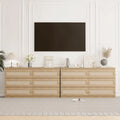 Garvee Rattan Dresser for Bedroom 6 Drawer, Double Dresser with Anti - Tip Kit, Wood Storage Wide Chest of Drawers for Bedroom, Living Room, Hallway, Oak Color