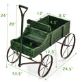 Rustic Wooden Wagon Planter, Decorative Garden Flower Cart with Metal Wheels & Adjustable Handle, Large Raised Bed Plant Stand for Patio Yard