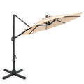 10FT Cantilever Patio Umbrella w/ 36 Solar LED Lights, 360° Rotation Offset Hanging Umbrella, Easy Tilt, 8 Sturdy Ribs, Sun Shade for Yard Pool