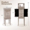 Standing Jewelry Armoire Cabinet with Flip Top Mirror, 5 Drawers & 2 Swing Doors, Velvet Lined Jewelry Storage Organizer for Necklaces Rings
