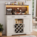 LAFGUR 72" Kitchen Storage Cabinet with Power Outlet & LED Light, Coffee Bar Cabinet with Drawers & Wine Glass Rack, Sideboard for Home, White