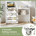 Folding Sewing Table with Charging Station, Rolling Craft Table w/ 3 Storage Trays & Shelf, Mobile Sewing Machine Cabinet for Small Spaces