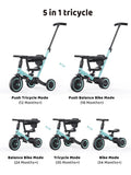 Newyoo TR008 5 - in - 1 Toddler Tricycle with Push Handle, Converts to Balance Bike for 1 - 3 Year Old, Khaki