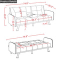 Aukfa 75" Square Arm Futon Convertible Sofa Bed for Home Office, 2 Cup Holders, Linen, Dark Gray