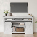 Mayincolor Farmhouse TV Stand for 65+ Inch TV, 34'' Tall Entertainment Center with Sliding Barn Doors, Rustic Wood Media Console Storage Cabinet Television Stand for Living Room, Light Grey