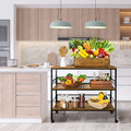 Behost 3 - Tier Rolling Cart Microwave Stand with 10 Hooks, Coffee Bar Kitchen Storage Rack Organizer, Rustic Brown