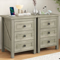 IDEALSOUL Nightstand, Bedside Table with Charging Station, Farmhouse 3 Drawer Nightstand Rustic Night Stand End Tables for Bedroom Living Room, Gray