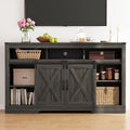 Mayincolor Farmhouse TV Stand for 65+ Inch TV, 34'' Tall Entertainment Center with Sliding Barn Doors, Rustic Wood Media Console Storage Cabinet Television Stand for Living Room, Light Grey