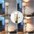 Farmhouse Metal Tray Floor Lamp for Living Room with Nightlight Vintage Tall Lamp with Linen Fabric Shade Industrial Standing Lamp for Bedroom Office Home House Study (Bulb Included)