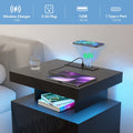 Hommpa LED Nightstand Wireless Charging Station USB Type C Outlets Bedside Table 3 Drawers Black Night Table Modern Smart Nightstand High Gloss End Side Table for Bedroom Furniture 26.8" Tall