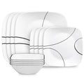 Corelle Simple Lines 12 - Piece Square Glass Dinnerware Set (Service for 4)