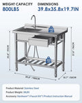 AECOJOY Stainless Steel Utility Sink, Free Standing Single Bowl Commercial Kitchen Sinks with Faucet