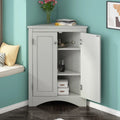 Home Floor Corner Cabinet with Adjustable Shelves and Two Doors, Triangle Bathroom Storage Cabinet, Modern Style Freestanding Floor Cabinet for Kitchen, Living Room and Hall, Oak