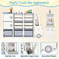 Truck-Shaped Kids Toy Storage Organizer with 11 Removable Bins, 2 Cabinets & Top Shelf, Toddler Bookshelf for Playroom & Kids Room