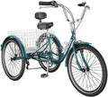 MOONCOOL Adult Tricycles with Rear Basket & Inflator, 24 26 in 7 Speed 3 Wheel Bikes, Three - Wheeled Bicycles Adult Trike with Backrest for Seniors, Women, Men