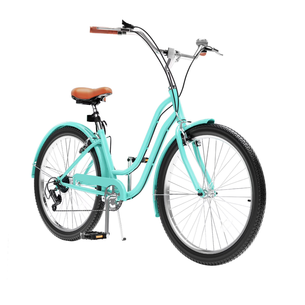 Uforic24'' Beach Cruiser Bike, 7 - Speed, Step - Through Bicycle for Men & Women, Steel Frame, Mint Green