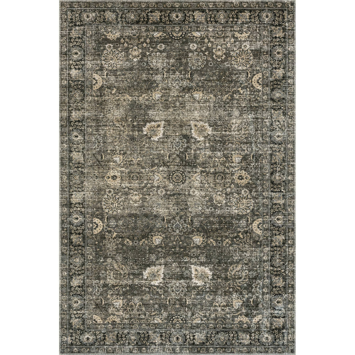 Lauren Liess x RugsUSA - Bayberry Vintage Machine Washable Area Rug 8x10, Dark Gray