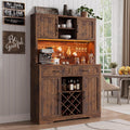 LAFGUR 72" Kitchen Storage Cabinet with Power Outlet & LED Light, Coffee Bar Cabinet with Drawers & Wine Glass Rack, Sideboard for Home, White