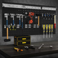3 Pcs Metal Pegboard Panels w/25 Hooks, Storage Platform & Square Hole, Heavy Duty Pegboard Wall Organizer, Peg Board for Workshop Tool Storage