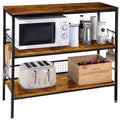 Behost 3 - Tier Rolling Cart Microwave Stand with 10 Hooks, Coffee Bar Kitchen Storage Rack Organizer, Rustic Brown