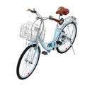 KFFKFF 24" Cruiser Bike, 7 - Speed, Sky Blue Coastal Cycle with Spacious Basket and Back Stand, Reliable & Robust Leisure Bicycle with Modifiable Saddle
