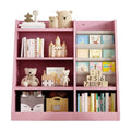 IVV Montessori Kid Bookshelf, Modern Wood Bookcase 4 Tier Children Book Rack Display Toy Storage Organizer Sling Book Rack for Classroom Bedroom Nursery Playroom (Pink)