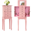Standing Jewelry Armoire Cabinet with Flip Top Mirror, 4 Drawers, 8 Necklace Hooks & 2 Side Doors, Jewelry Storage Organizer Chest for Bedroom
