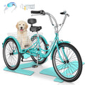 MOONCOOL Adult Tricycles with Rear Basket & Inflator, 24 26 in 7 Speed 3 Wheel Bikes, Three - Wheeled Bicycles Adult Trike with Backrest for Seniors, Women, Men