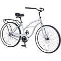 26 in Beach Cruiser Bike, Single Speed Bicycle with Steel Frame, Wide Wheels and Rear Coaster Brakes, Comfortable City Commuter Bike for Adult Men, Silver