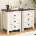 IDEALSOUL Nightstand, Bedside Table with Charging Station, Farmhouse 3 Drawer Nightstand Rustic Night Stand End Tables for Bedroom Living Room, Gray