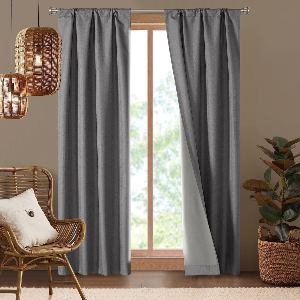 Dearfoams Energy Efficient Total Blackout Curtain Window Panel Set of 2, 37" x 95" Charcoal