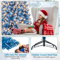 6/7/8/9 FT Pre-Lit Christmas Tree, Blue Hinged Xmas Tree with Frosted PVC Tips, Warm White LED Lights, 8 Modes & Folding Stand for Holiday Decor