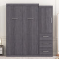 Euroco Wood Full Size Murphy Wall Bed with Wardrobe and Drawers for Living Room, Moveable Wardrobe and Drawers, Space - Saving & Easy Open and Close for Kids Teens Adults, Gray