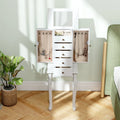 Standing Jewelry Armoire Cabinet with Flip Top Mirror, 4 Drawers, 8 Necklace Hooks & 2 Side Doors, Jewelry Storage Organizer Chest for Bedroom