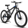 Mountain Bike 26 in Wheels, 21 - Speed Full Suspension Mens Womens Trail Commuter City Mountain Bike, Carbon Steel Frame Disc Brakes Thumb Shifter Front Fork Rear Shock Absorber Bicycles
