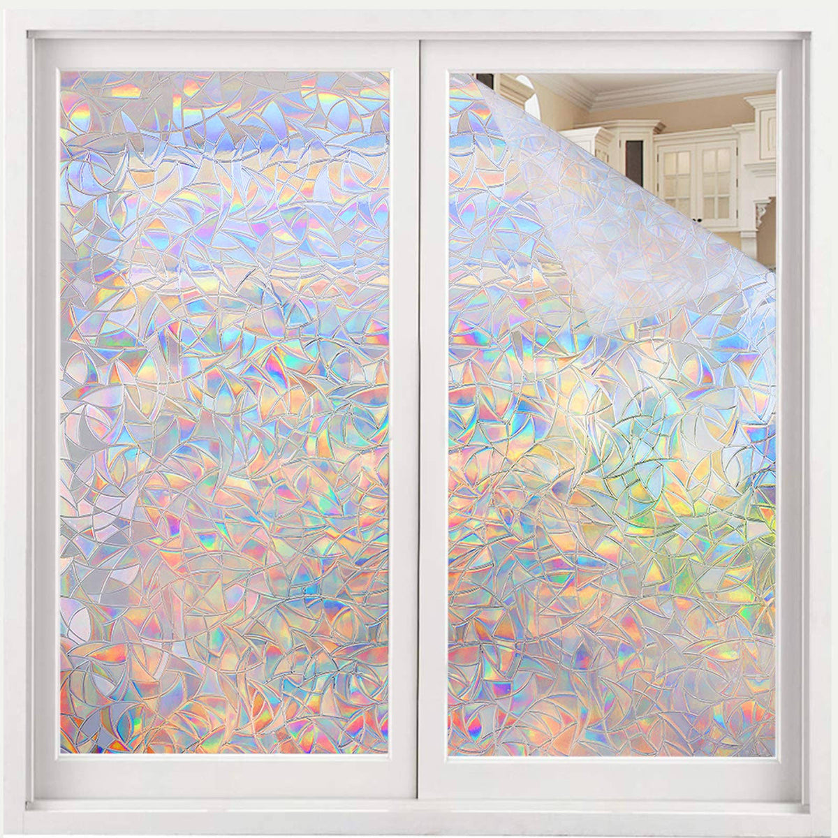 Volcanics Window Privacy Film Static Window Clings Vinyl 3D Window Decals Window Stickers Rainbow Window Film for Glass Door Heat Home Control Anti