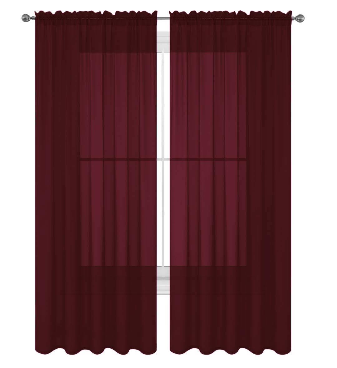 Decotex 2 Piece Solid Elegant Sheer Curtains Fully Stitched Panels Window Treatment Drape (54" x 84", Burgundy)
