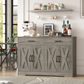 Hiphuta 47"farmhouse Sideboard Storage Cabinets with 4 Doors & 2 Drawers, Coffee Bar with Brown Top for Living Room, White