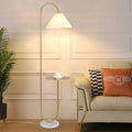 Modern Elegant with Tray Floor Lamp for Office Cafe Den Living Room Bedroom, Foot Switch and Brass/Gold Finish, Light Yellow Pleated Cloth Lampshade