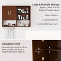 Bathroom Wall Cabinet Solid Wood Large Wall Mounted Medicine Cabinet with 2 Doors and 4 Open Shelves Over Toilet Storage Cabinet with Towel Bar (White)