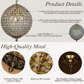 1 - Light 12" Retro Antique Gold Crystal Globe Chandelier Small Sphere Pendant Light