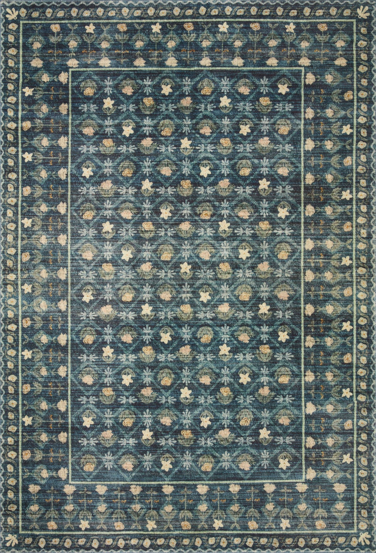 Rifle Paper Co. x Loloi 7'6" x 9'6" Indigo Large Eden feat. CloudPile Lattice (EDE-03) Area Rug